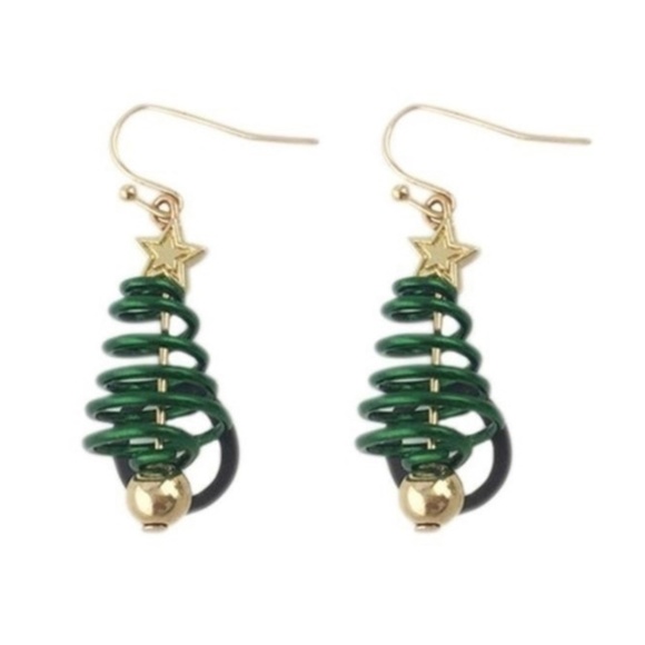 Spiral Hanging Christmas Tree Earrings - Picture 2 of 2